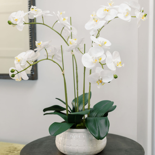 Cg Hunter Artificial 4-stem Phalaenopsis White Orchid In White