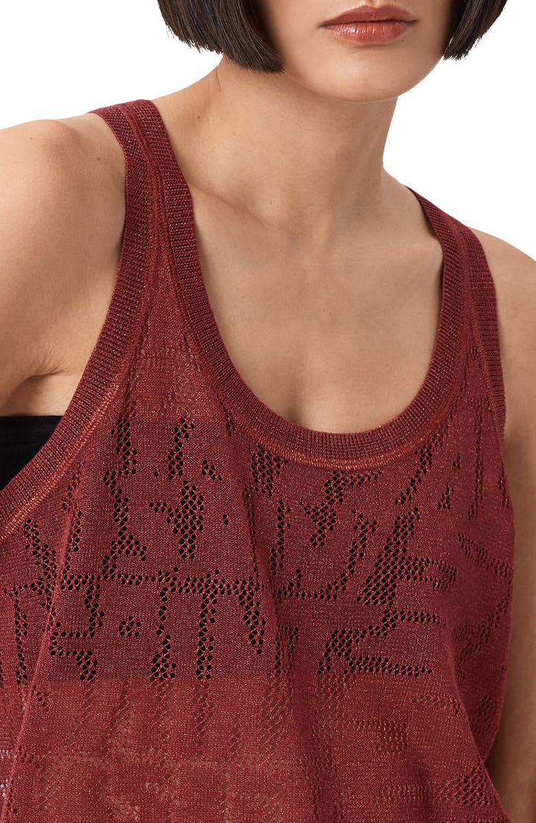 AllSaints Kaito Open Stitch Tank, Alternate, color, Rosewood Red