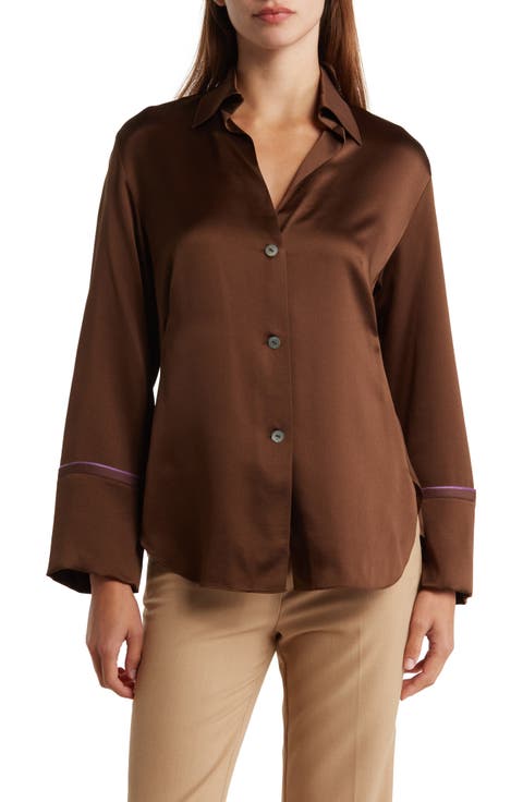 Tipped Silk Button-Up Shirt