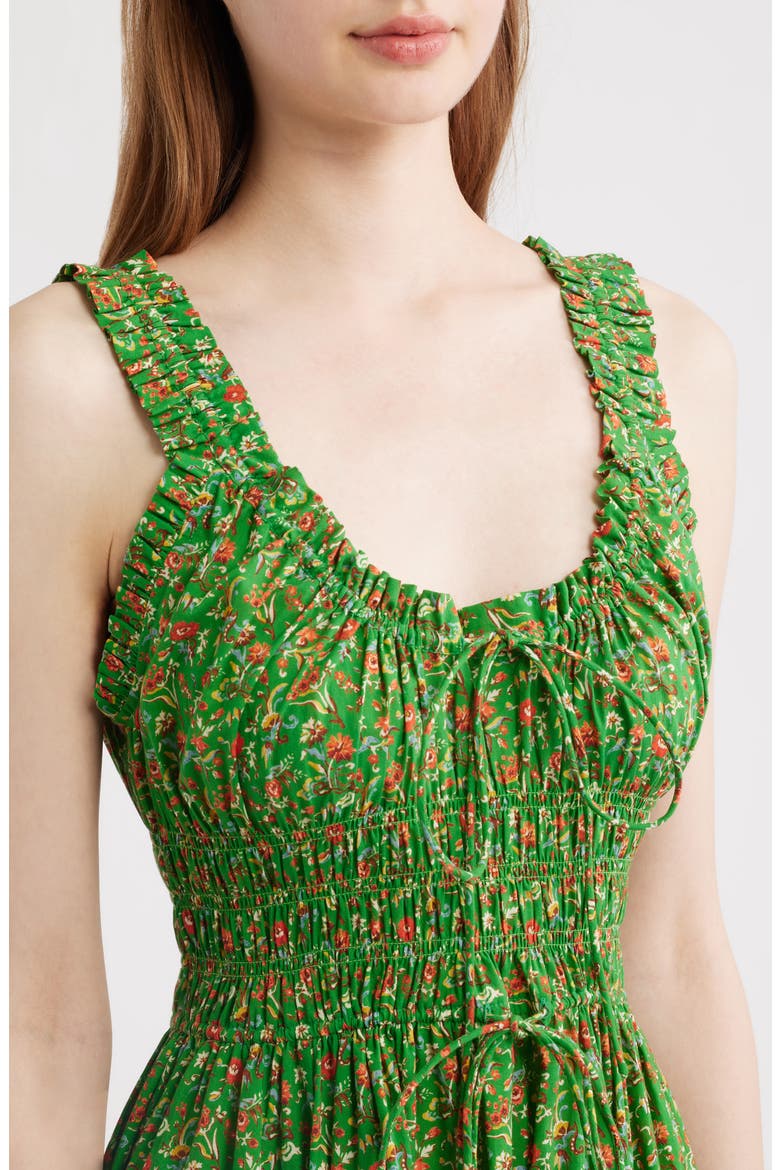 Emmaretta Floral Pleated Cotton Voile Maxi Dress, Alternate, color, EMERALD JARDIN DU CHATEAU