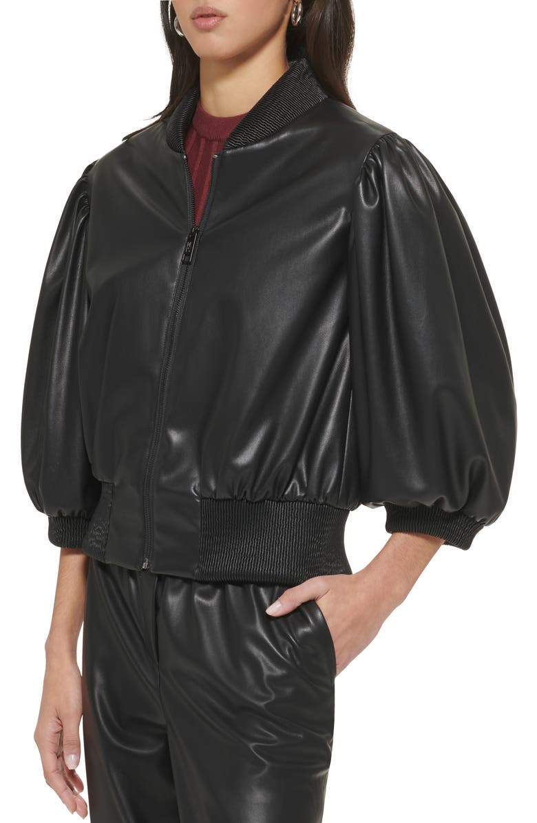 DKNY Crop Faux Leather Bomber Jacket, Alternate, color, 