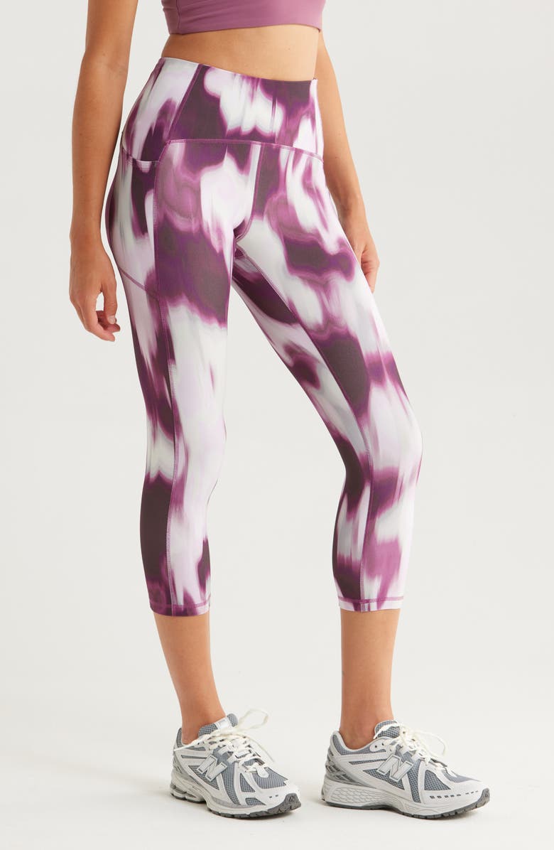 Zella Studio Luxe Print High Waist Pocket Crop Leggings, Alternate, color, Purple Diffused Petals