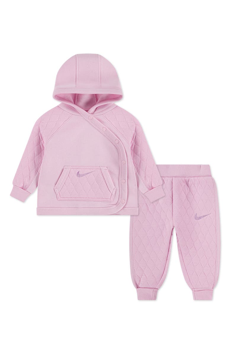 Nike Readyset Quilted Snap-Up Hoodie & Joggers Set, Main, color, Pink Foam
