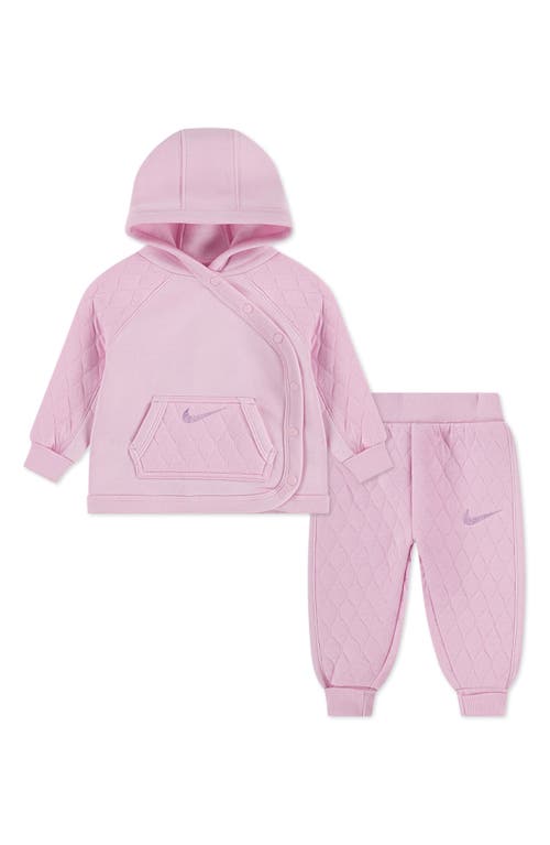 Nike Readyset Quilted Snap-up Hoodie & Joggers Set In Pink