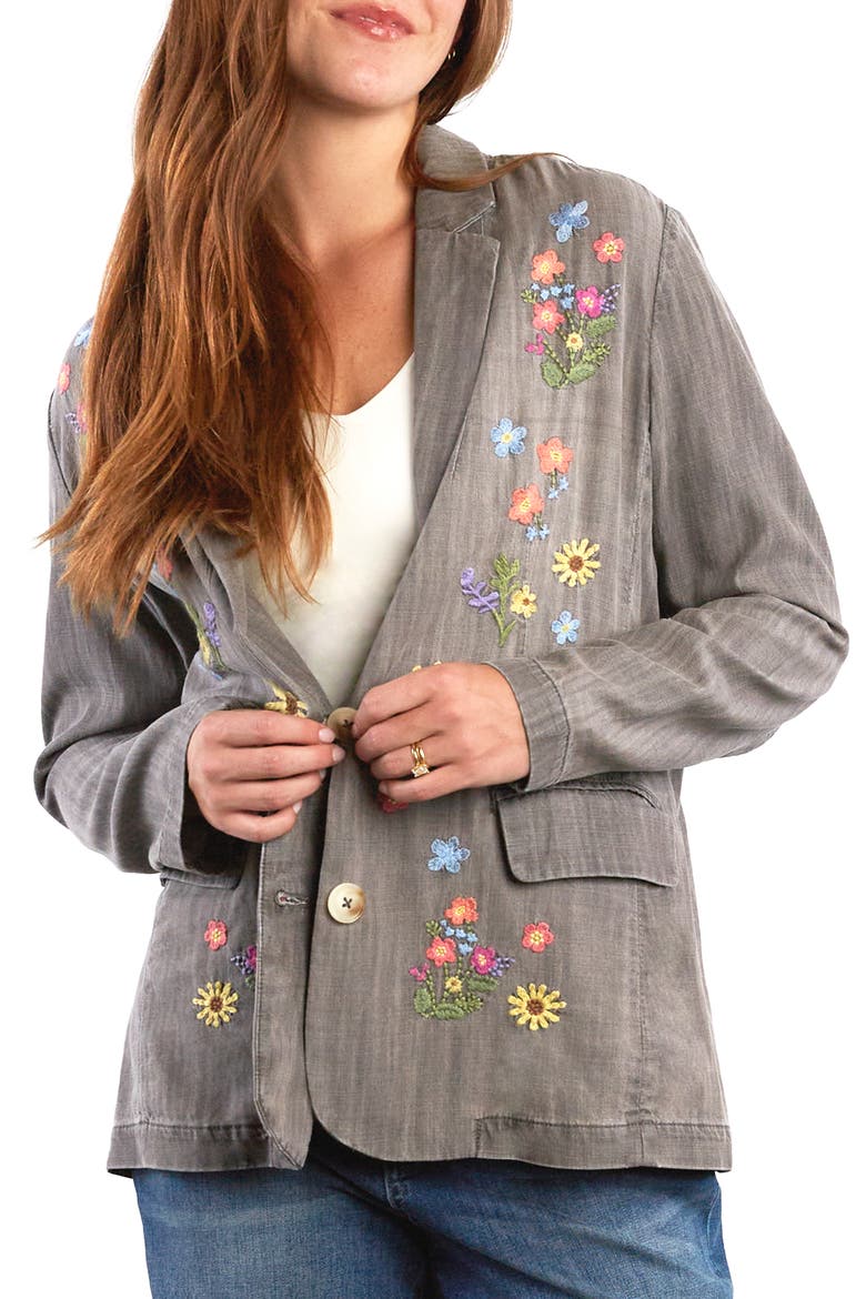 Embroidered Cotton and Hemp Blazer, Alternate, color, WASHED GREY