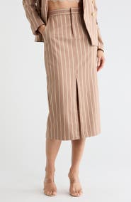 L'AGENCE Madonna Stripe Front Slit Midi Skirt