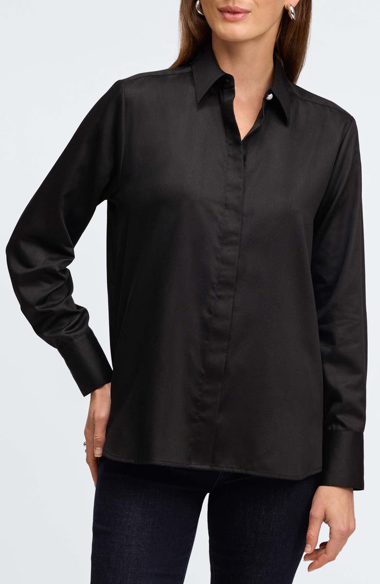 Foxcroft Matte Sateen Button-Up Shirt, Main, color, Black