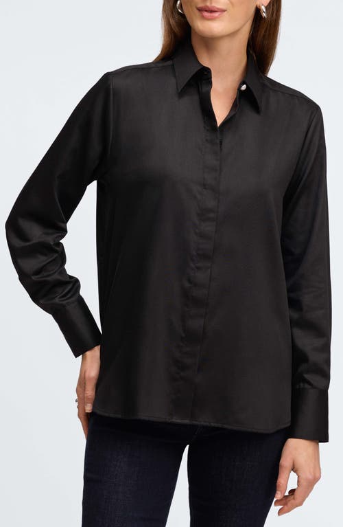 Foxcroft Matte Sateen Button-Up Shirt in Black 