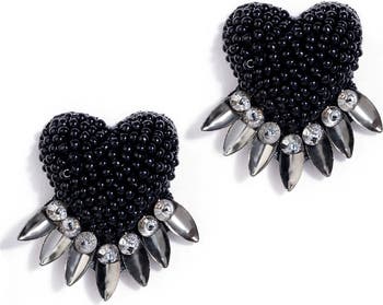 Deepa Gurnani Danika Beaded Fringe Heart Stud Earrings