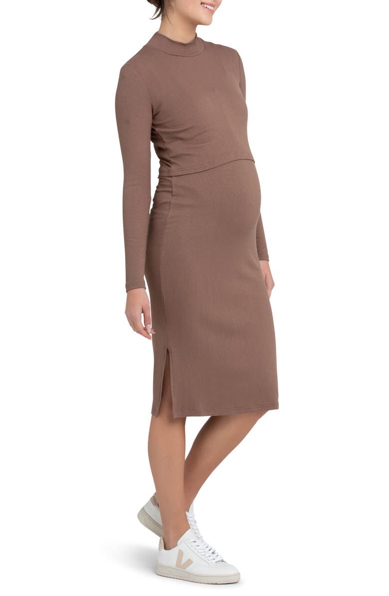 Ripe Maternity Ruby Layered Rib Long Sleeve Maternity/Nursing Dress, Alternate, color, 