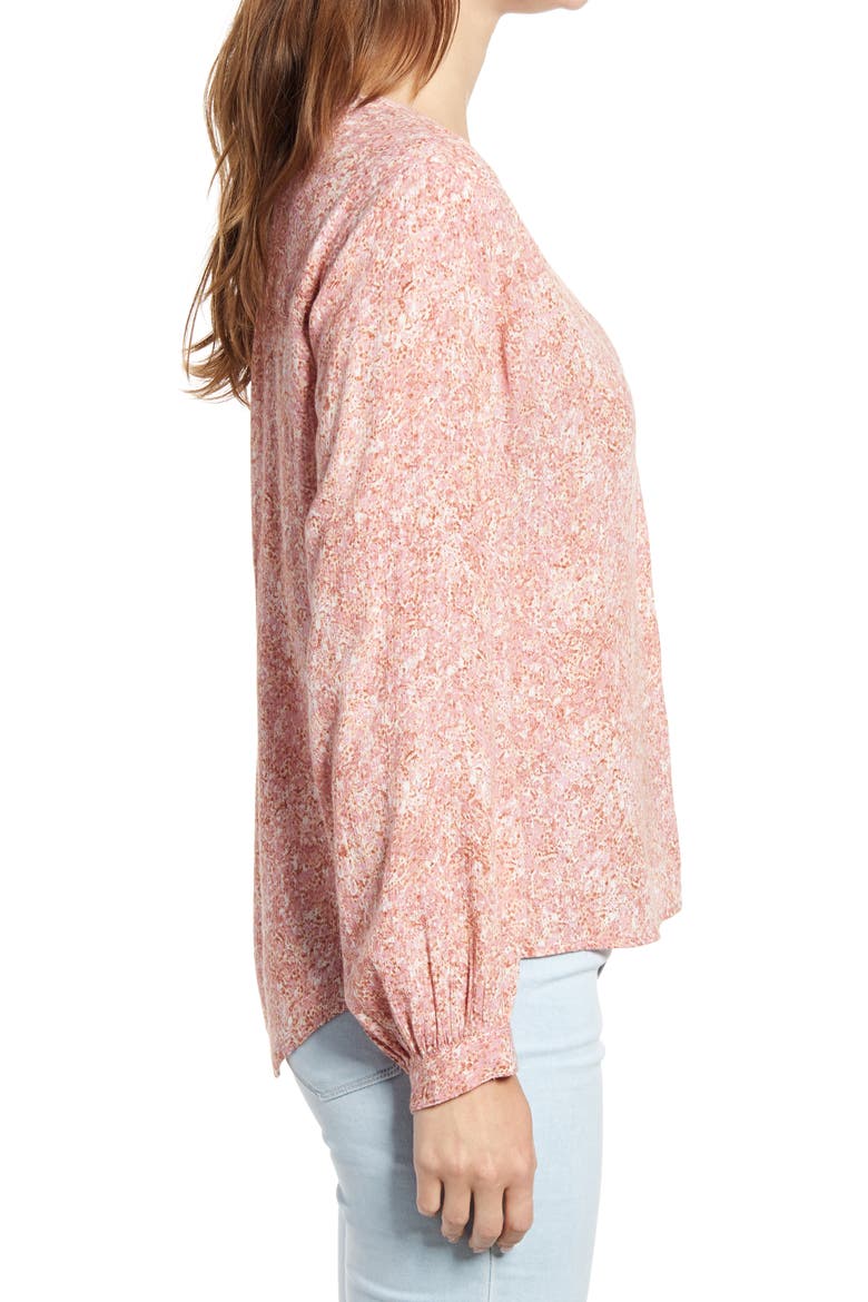 V-Neck Long Sleeve Crinkle Crepe Shirt, Alternate, color, PURPLE- PINK SUNFLOWER
