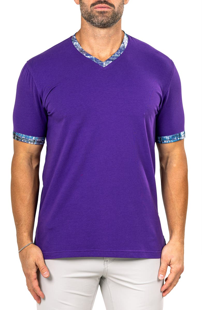 Maceoo Edison Marthyr0006 Purple Cotton V-Neck T-Shirt, Main, color, 