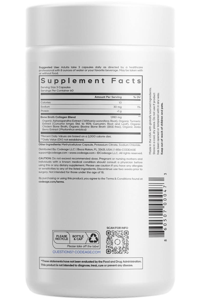 Bone Broth Collagen Peptides Supplement, Alternate, color, White
