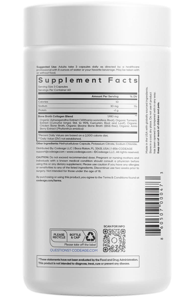 Codeage Bone Broth Collagen Peptides Supplement, Alternate, color, 