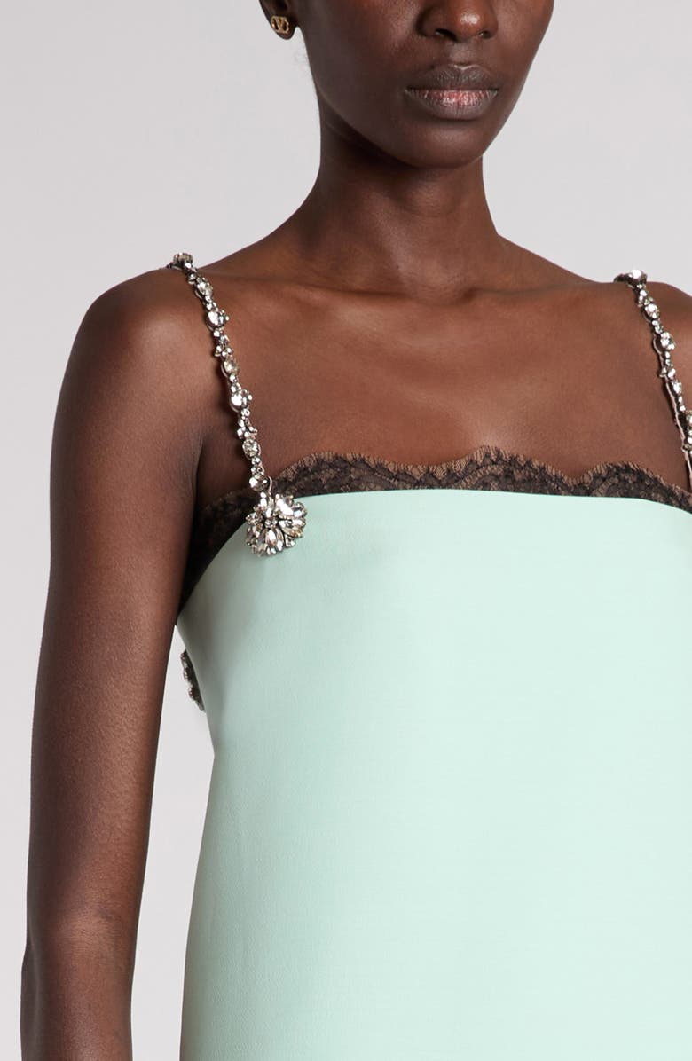 Valentino Garavani Crystal & Lace Trim Wool & Silk Crepe Minidress, Alternate, color, Black/ Silver