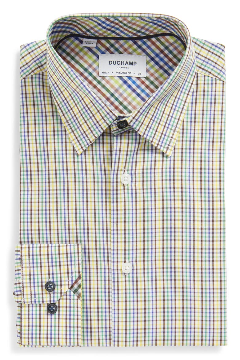 Men's Tailored Fit Check Dress Shirt, Alternate, color, WHITE/ MULTI