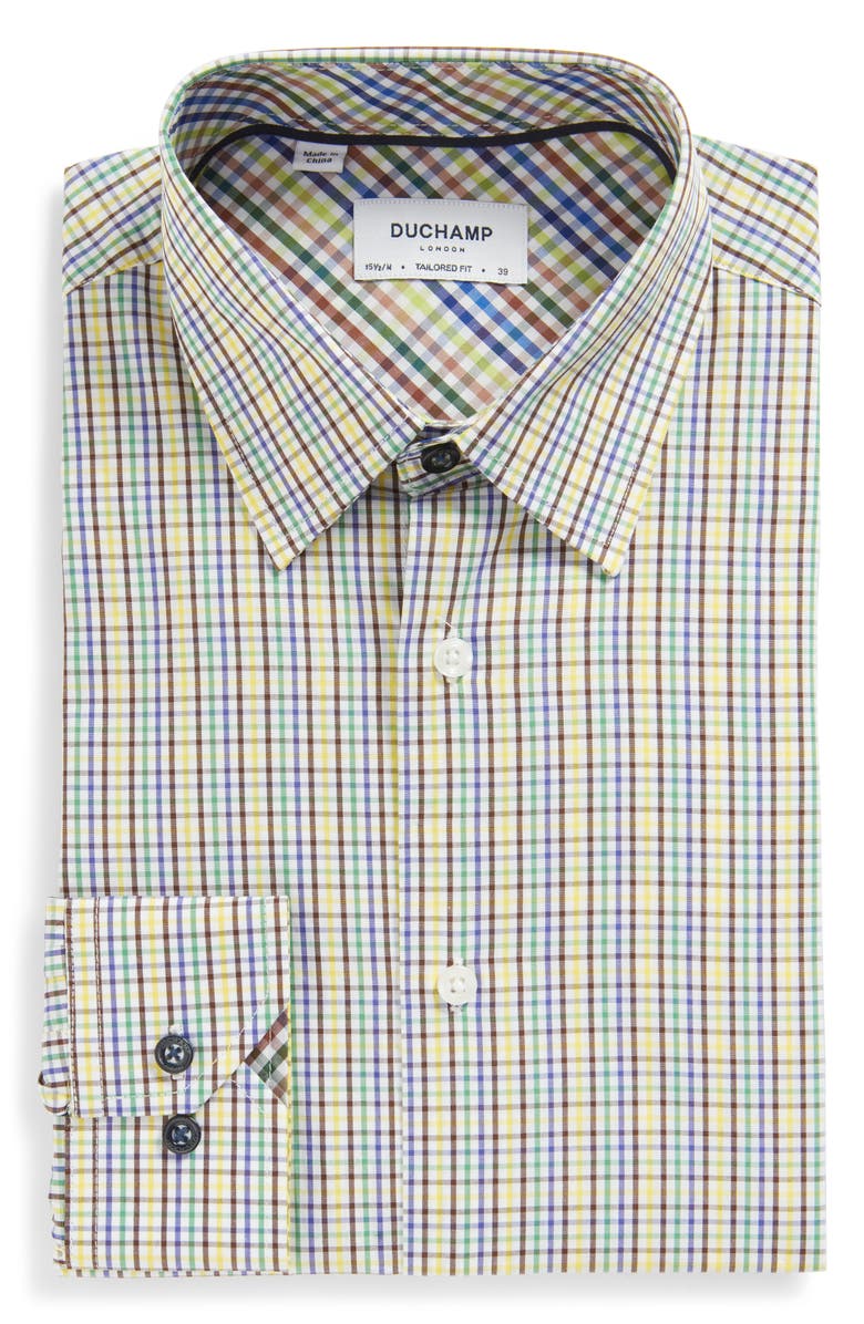 Duchamp Men's Tailored Fit Check Dress Shirt, Alternate, color, White/ Multi
