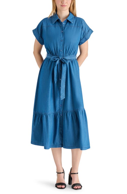 Steve Madden Short Sleeve Chambray Shirtdress In Azure