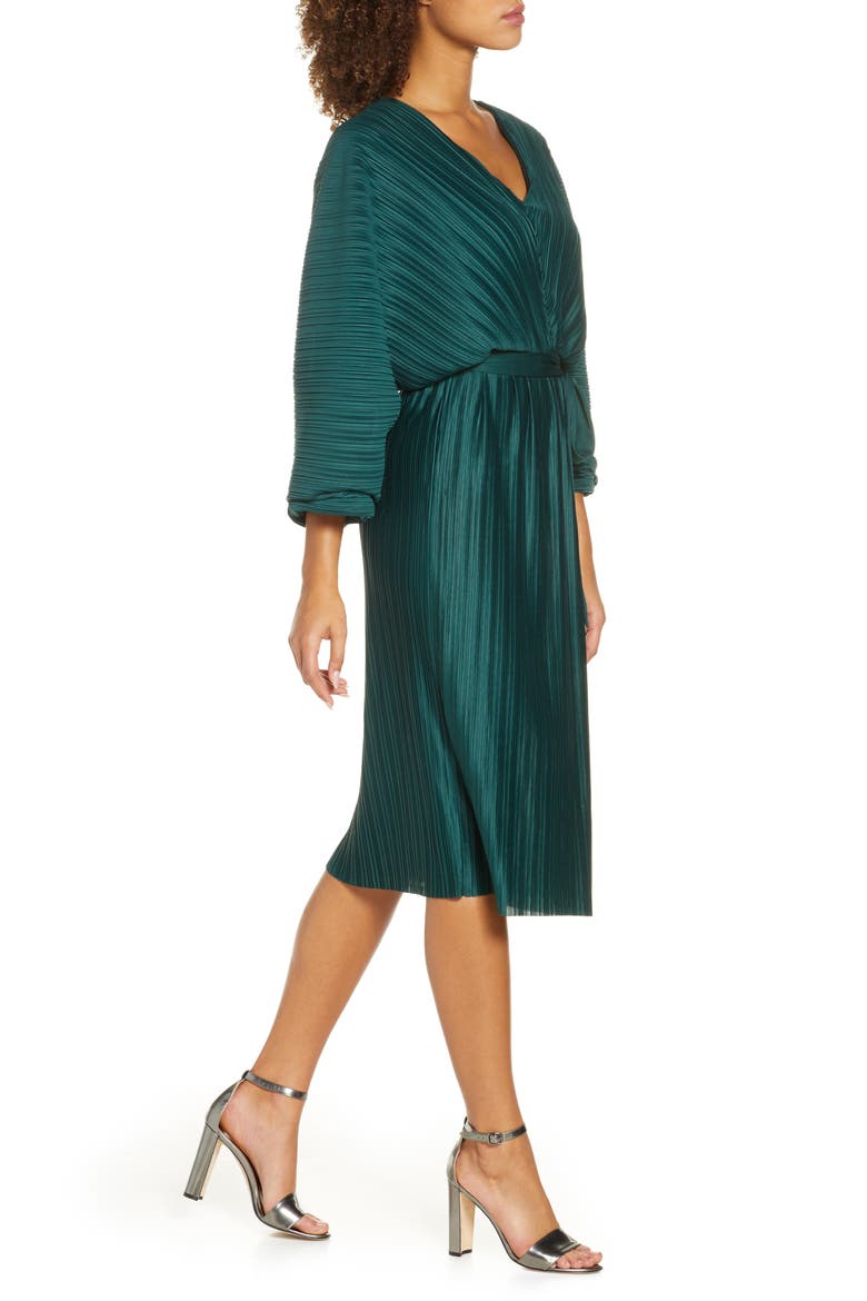 Regi Dolman Sleeve Plissé Dress, Alternate, color, DARK BAYOU GREEN