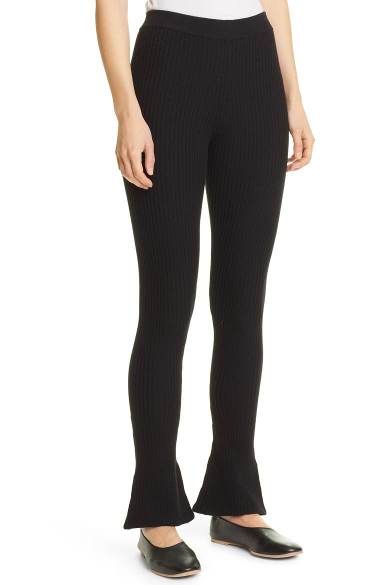 Alban Rib Stretch Merino Wool Flare Sweater Leggings, Alternate, color, BLACK