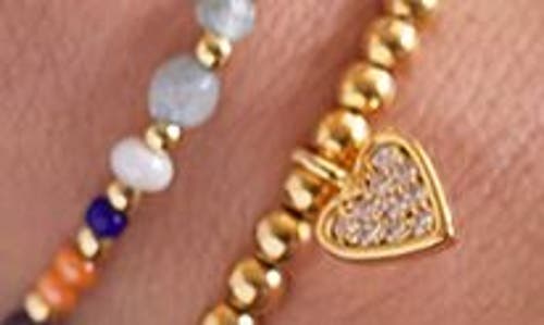 Estella Bartlett Sienna Pavé Crystal Heart Beaded Stretch Bracelet In Gold