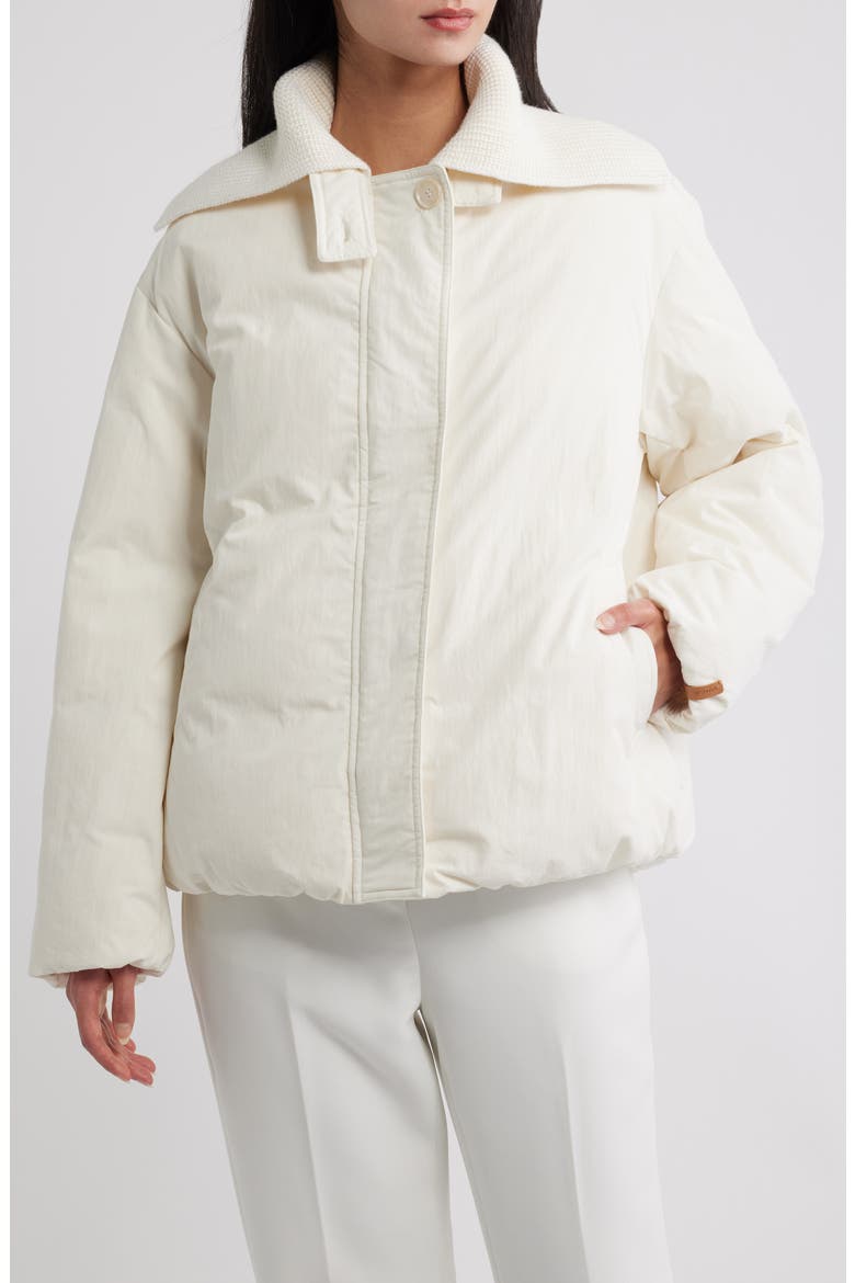 Knit Collar Down Jacket, Alternate, color, OFF WHITE