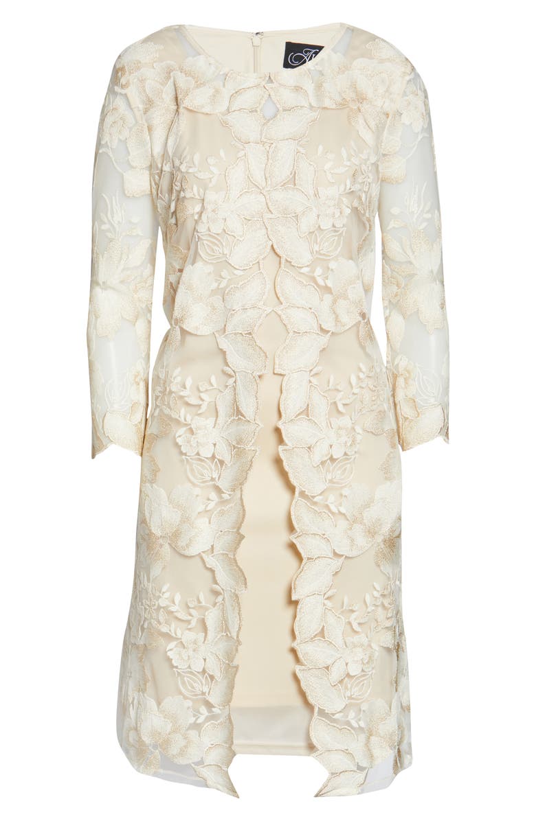 Alex Evenings Embroidered Lace Mock Jacket Cocktail Dress, Alternate, color, 