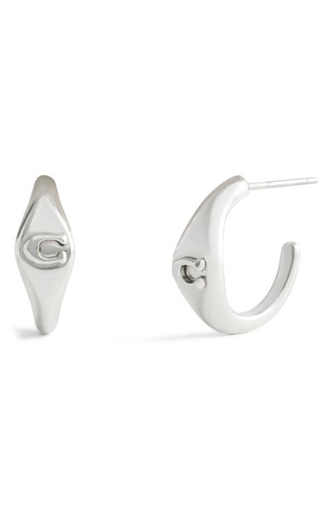 Signet C Huggie Hoop Earrings