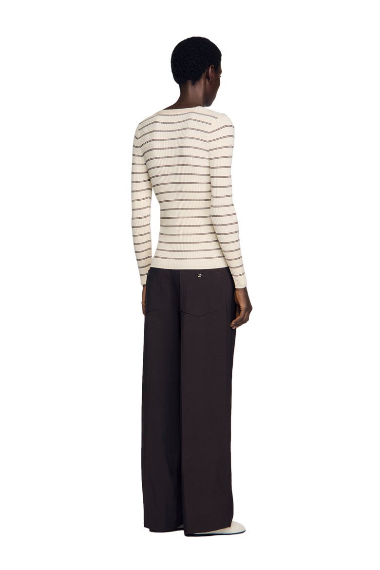 Striped ribbed cardigan, Alternate, color, Ecru / brown