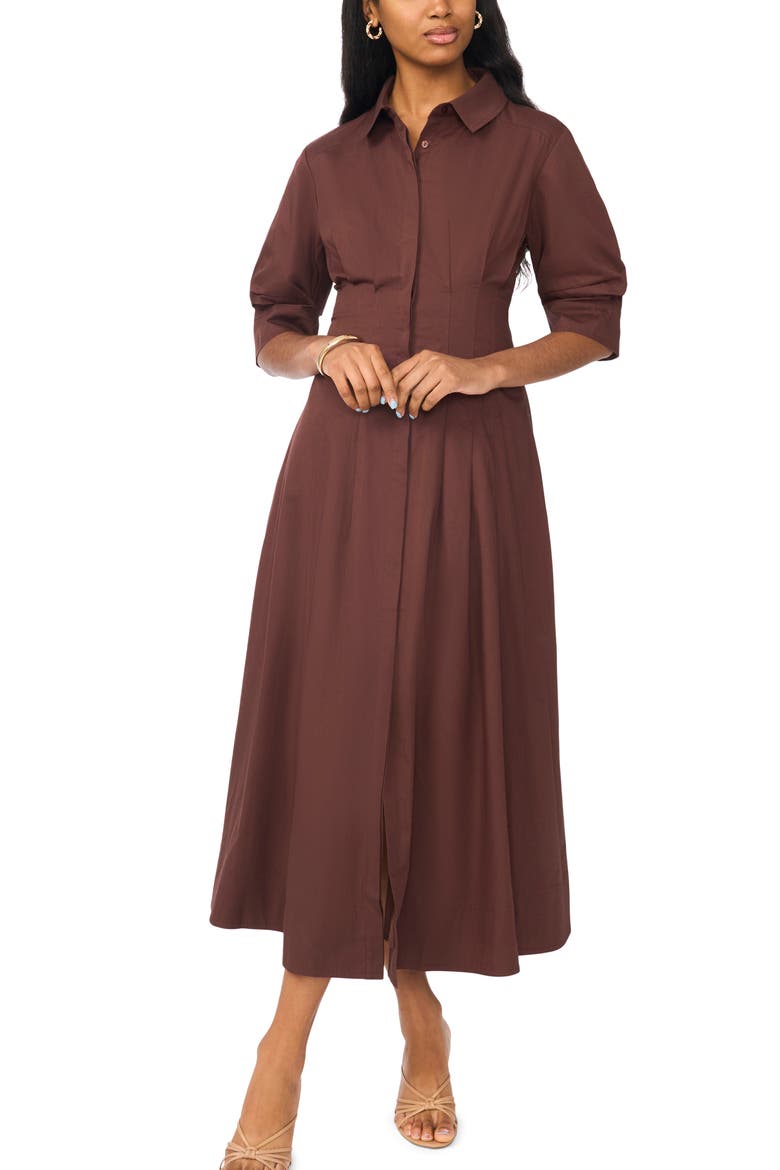 Pleated Button Up Shirtdress, Alternate, color, CHICORY COFFEE