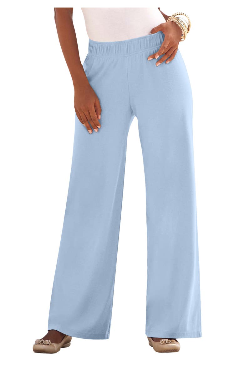 Plus Size Pull On Wide Leg Soft Knit Pant, Main, color, PALE BLUE