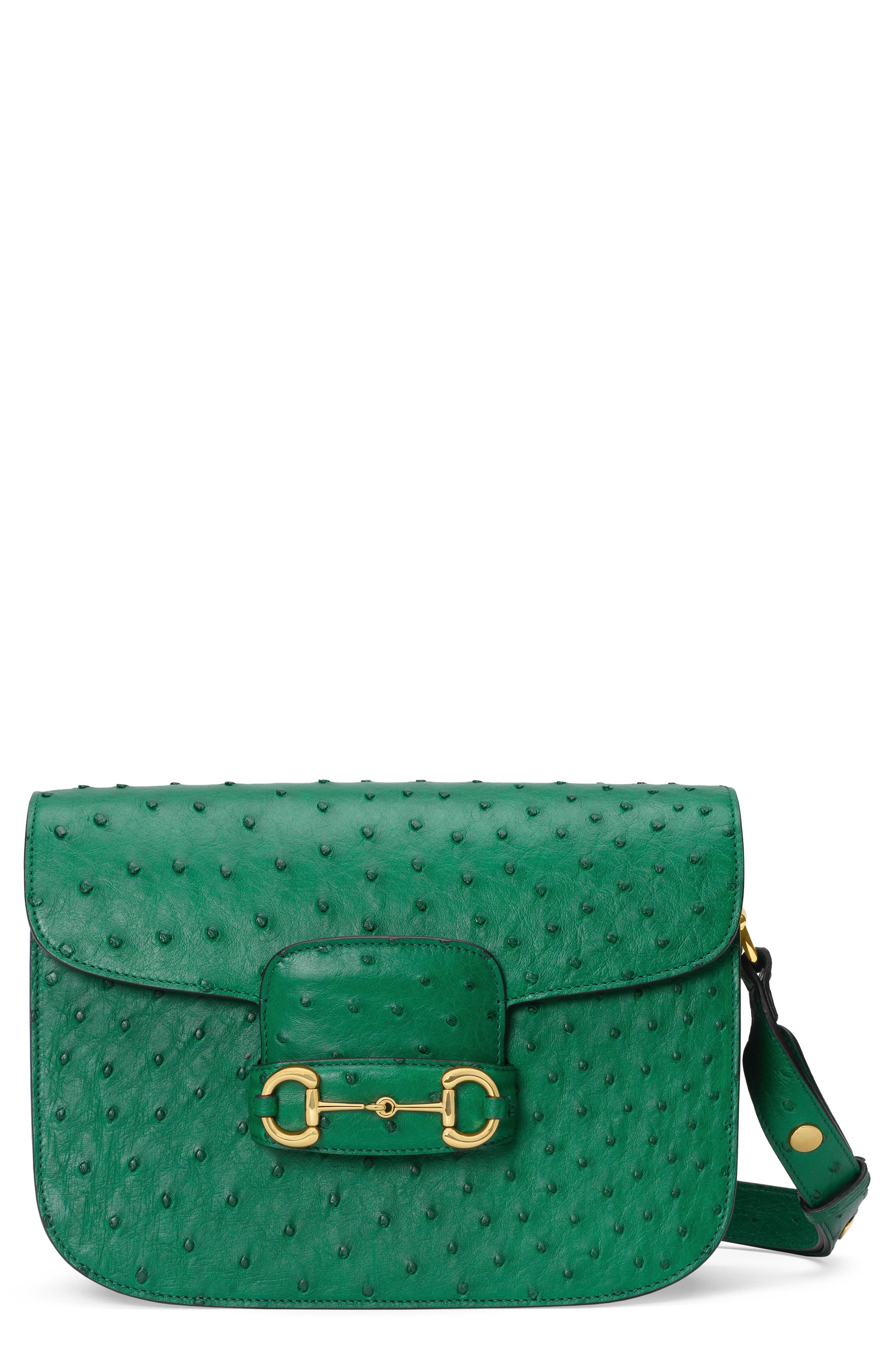 Gucci 1955 Horsebit Ostrich Shoulder Bag, Main, color, 