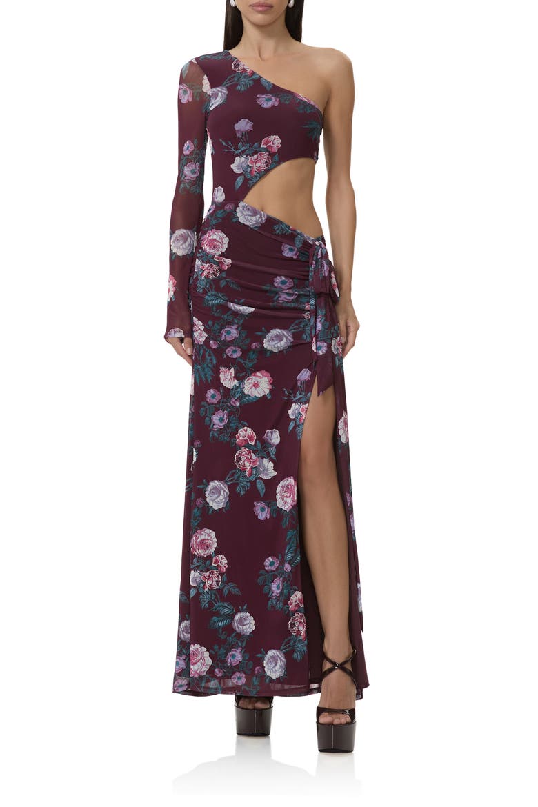 Shai Cutout One-Shoulder Maxi Dress, Main, color, CABERNET BOUQUET