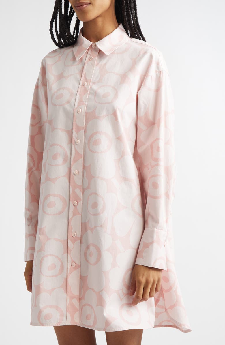Marimekko Kuvitelma Unikko Long Sleeve Cotton Poplin Shirtdress, Alternate, color, Light Pink
