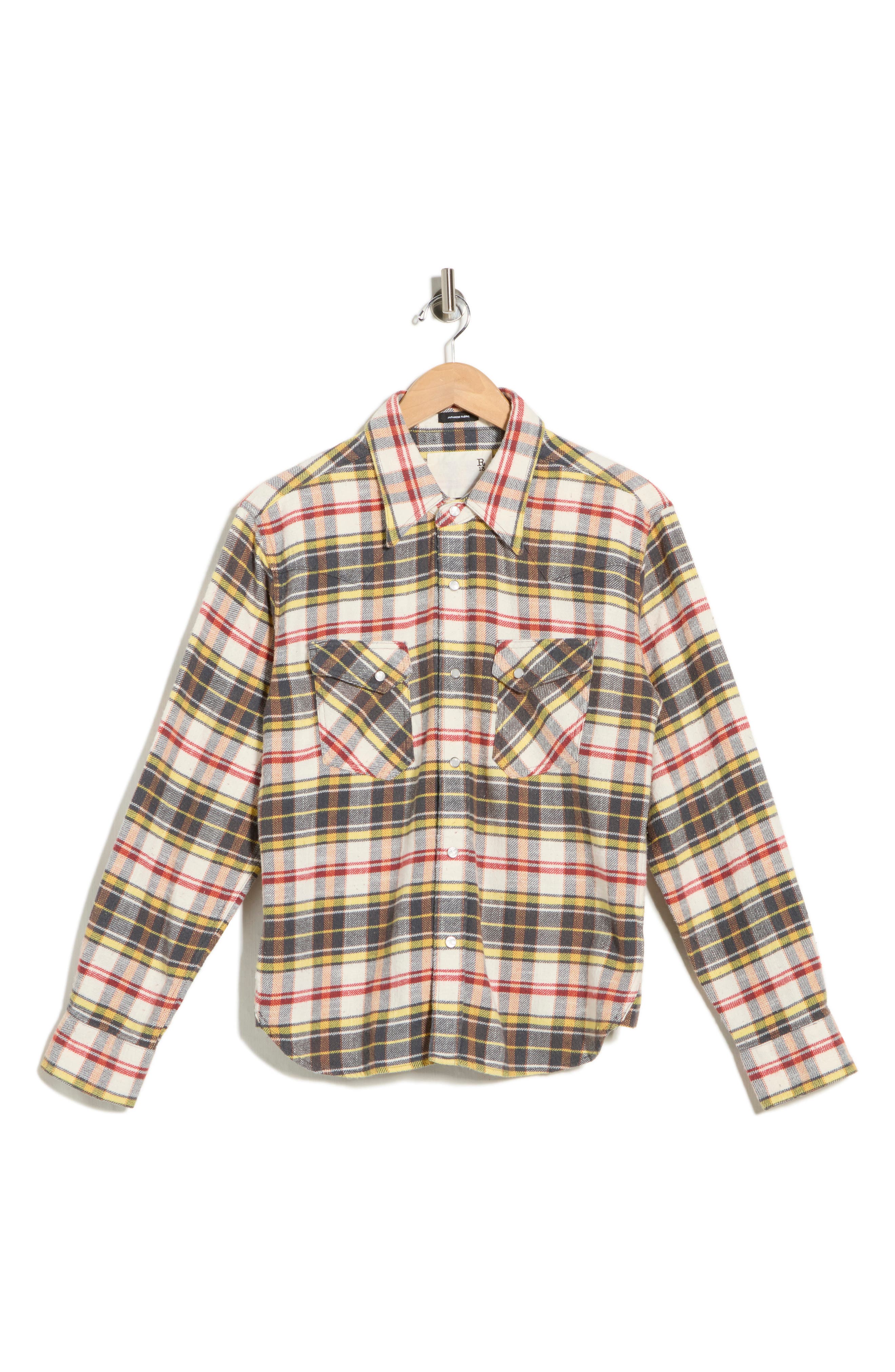 R13 Slim Fit Plaid Flannel Western Shirt