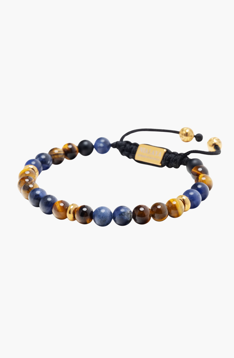 Dumortierite Brown Tiger Eye Gold Beaded Bracelet