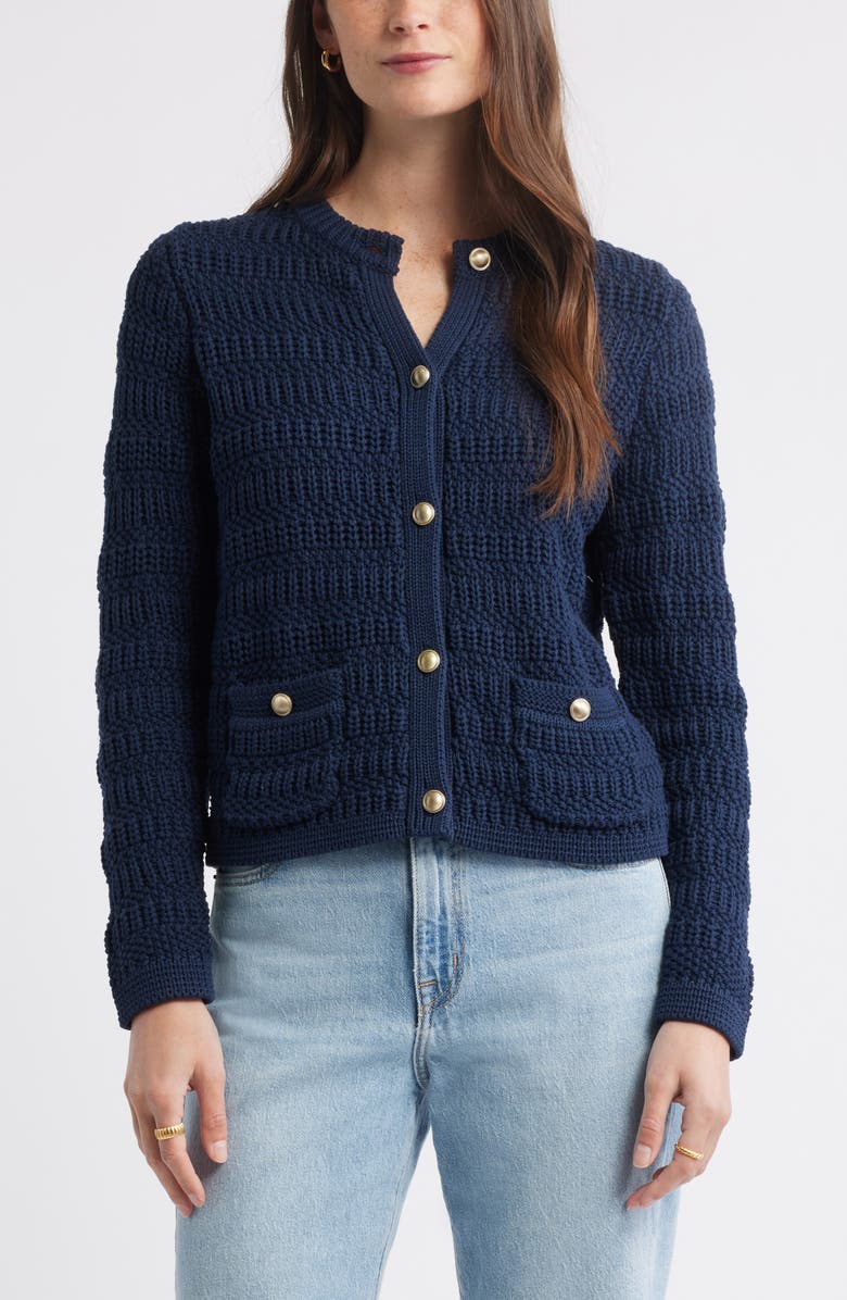 Caslon<sup>®</sup> Textured Sweater Jacket, Main, color, Navy Still