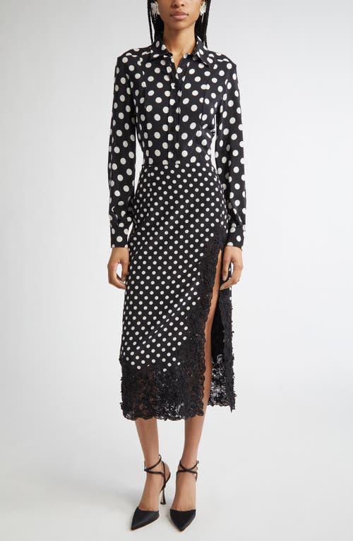 Shop Carolina Herrera Lace Trim Polka Dot Skirt In Black/ivory