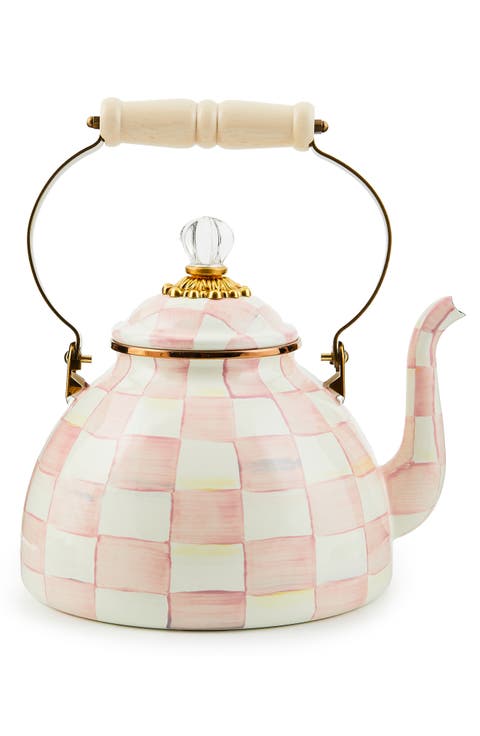 Rosy Check Enameled Steel 3-Quart Tea Kettle