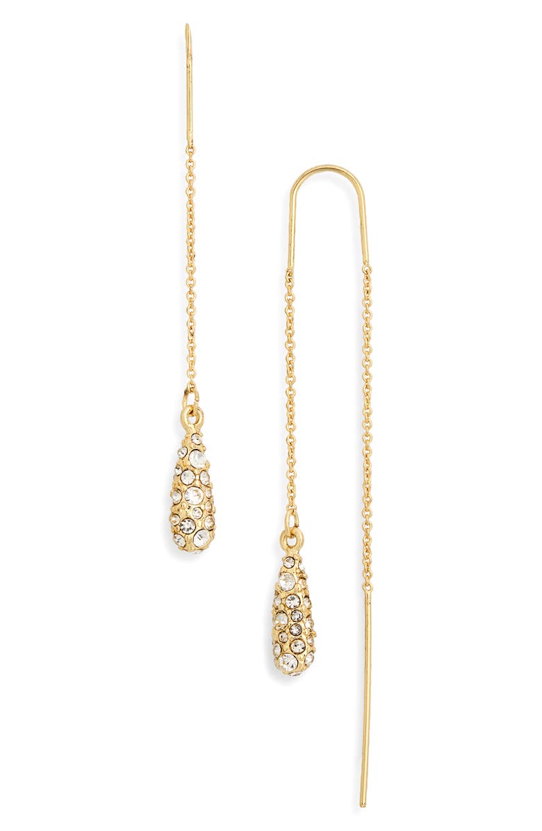NORDSTROM RACK Pavé Cubic Zirconia Teardrop Threader Earrings, Main, color, Clear- Gold