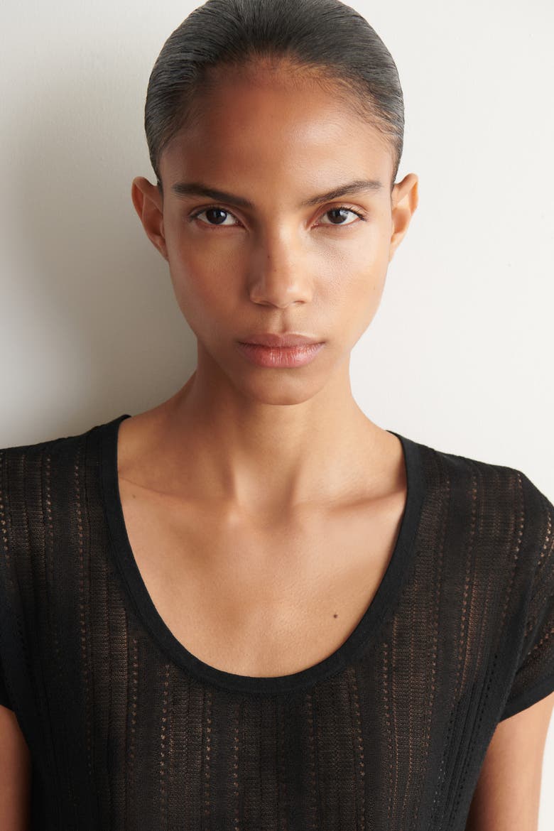 Diamond-knit Lace T-shirt, Alternate, color, BLACK