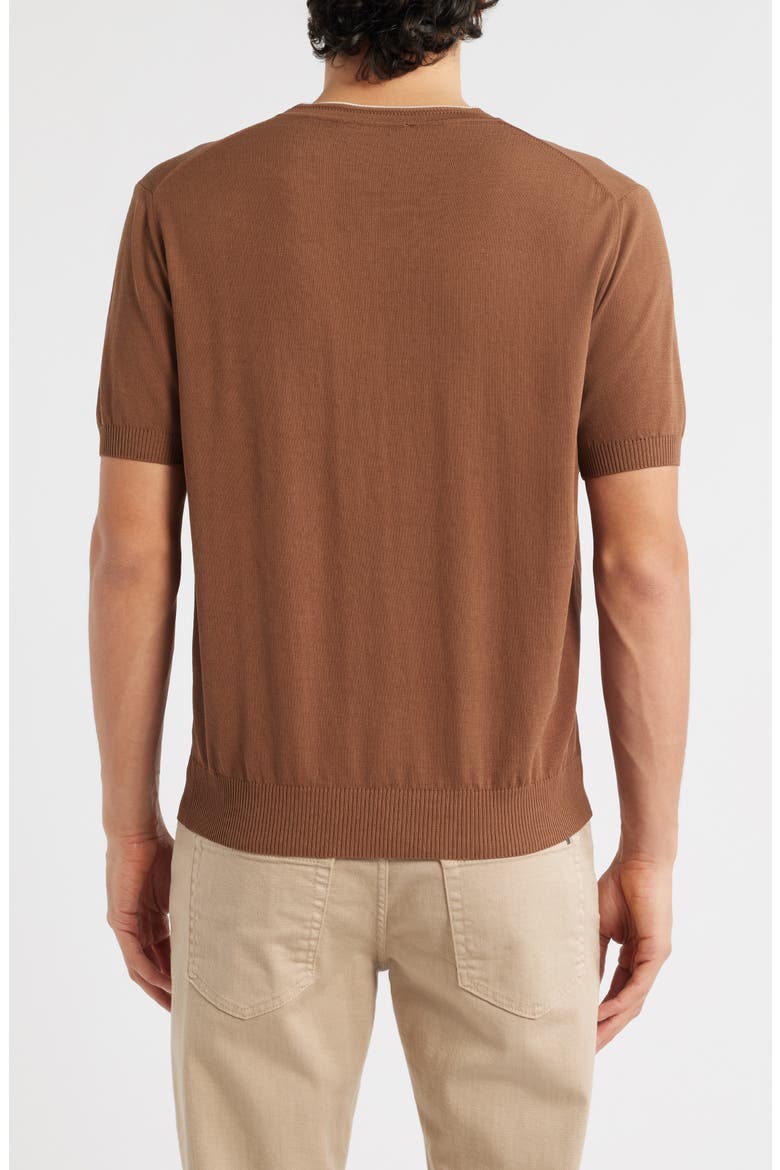 Short Sleeve Cotton Crewneck Sweater, Alternate, color, BROWN