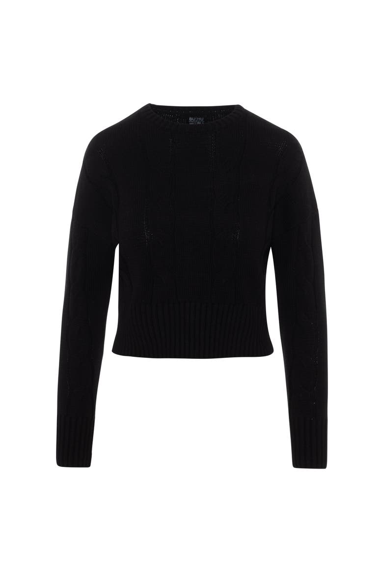 BuHu Cable Round Neck Textured Knit Sweater, Main, color, Black