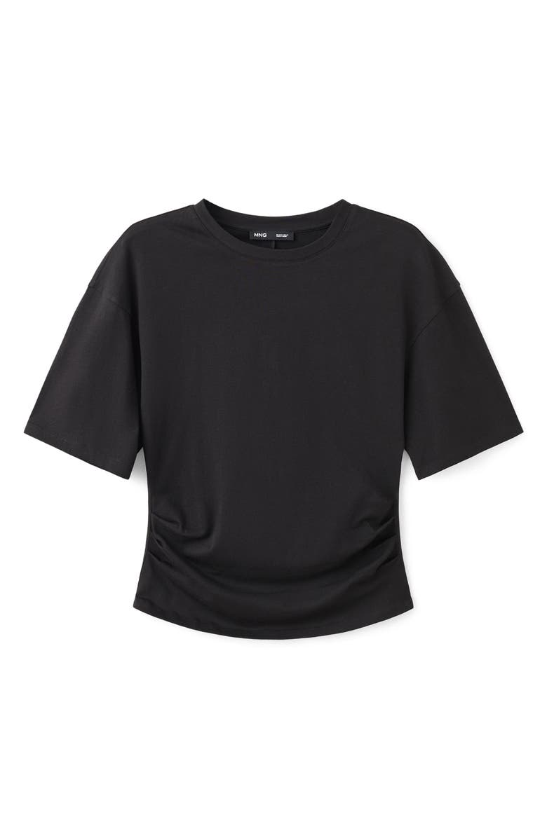 MANGO Ruched Side Cotton T-Shirt, Alternate, color, Black