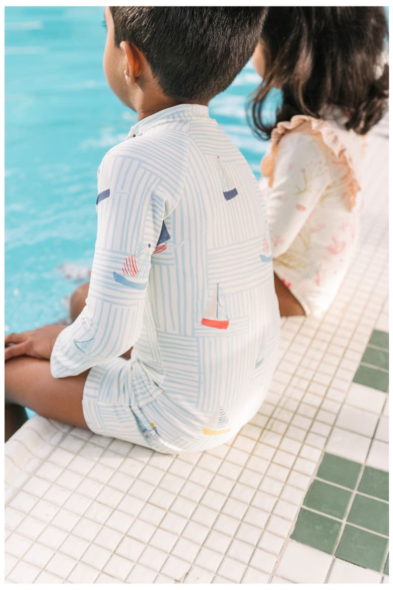 Kids' Long Sleeve One-Piece Rashguard Swimsuit, Alternate, color, SET SAIL