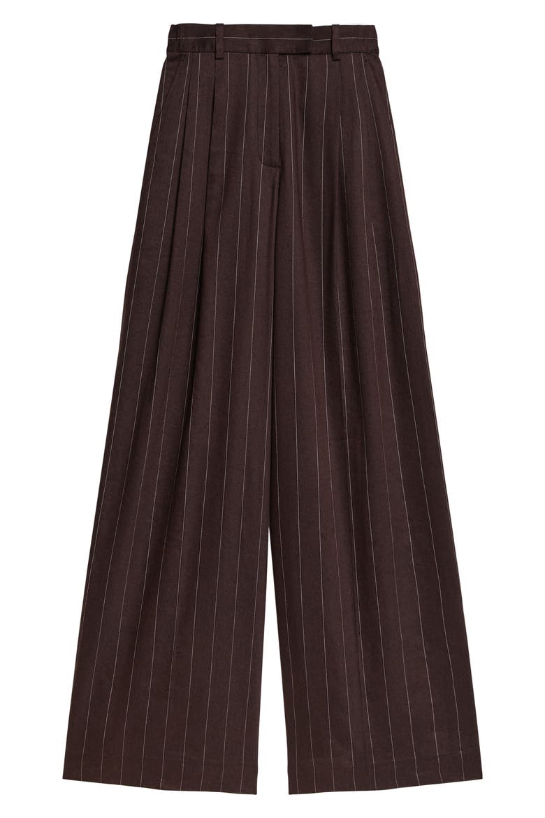 Pinstripe Wide Leg Linen Blend Pants, Alternate, color, BROWN MULTI