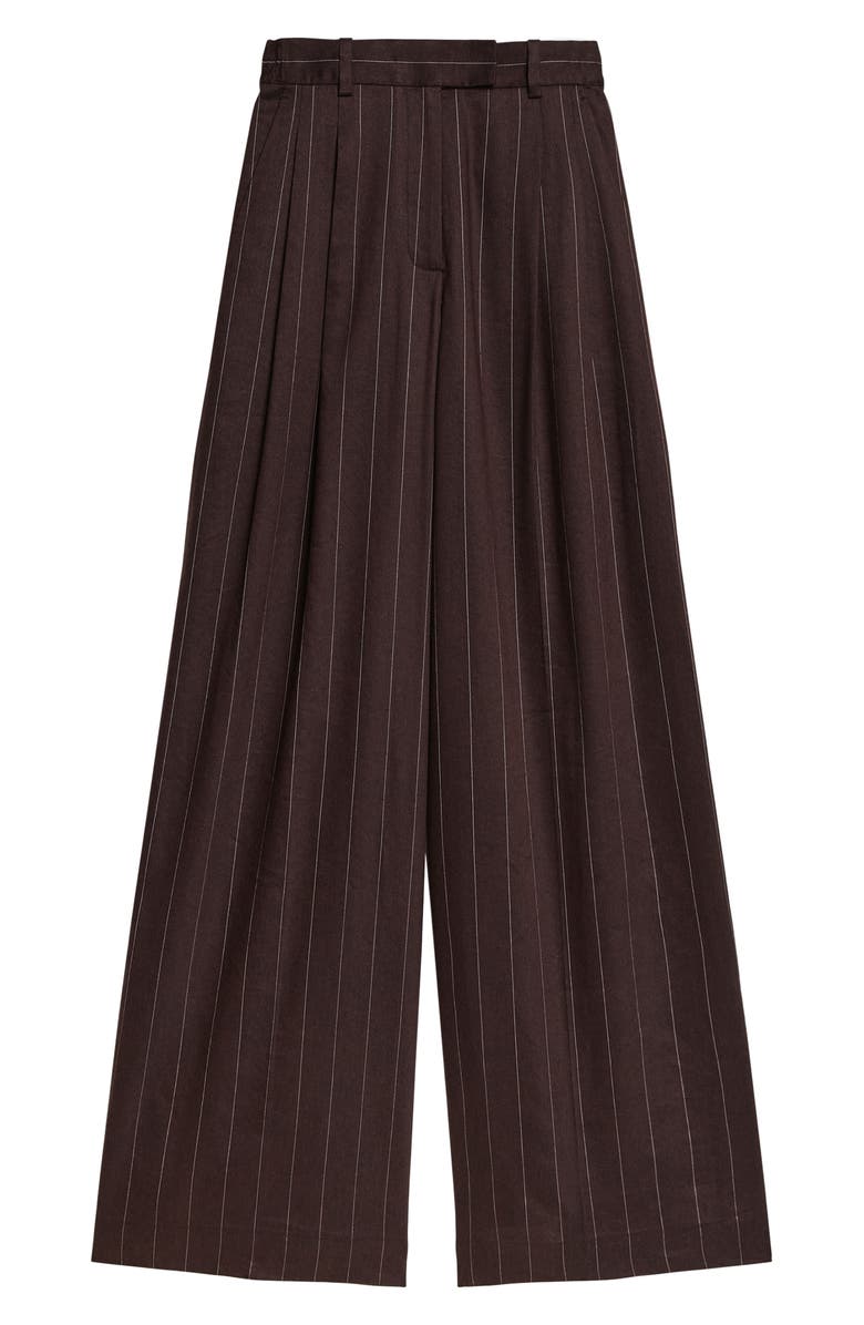 Helmut Lang Pinstripe Wide Leg Linen Blend Pants, Alternate, color, Brown Multi