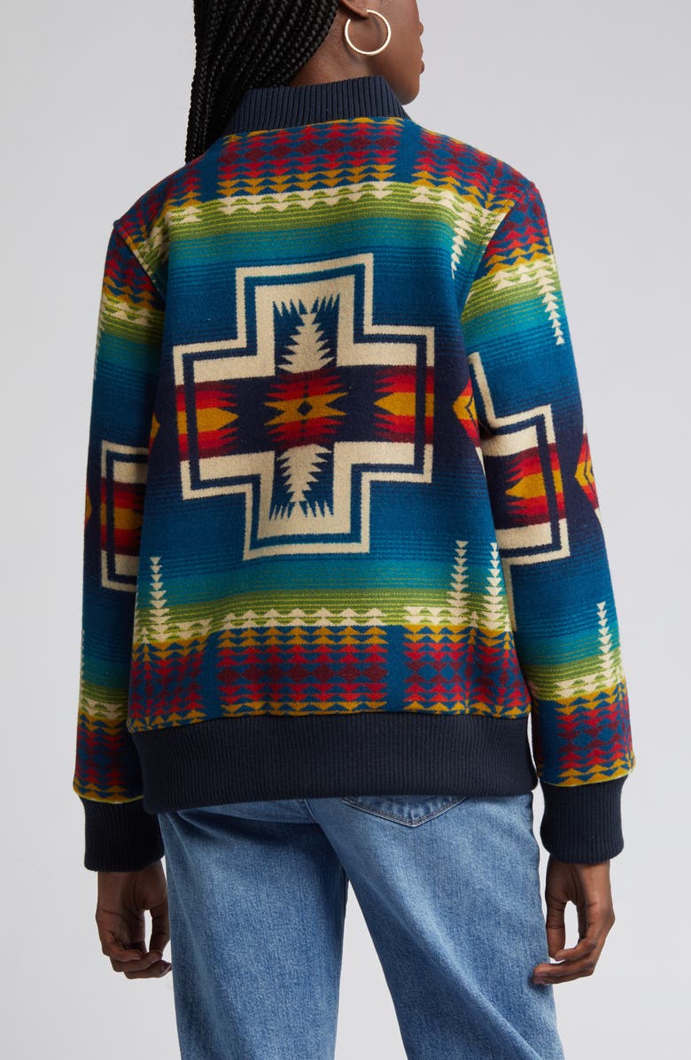 Pendleton Jacquard Virgin Wool Blend Bomber Jacket, Alternate, color,