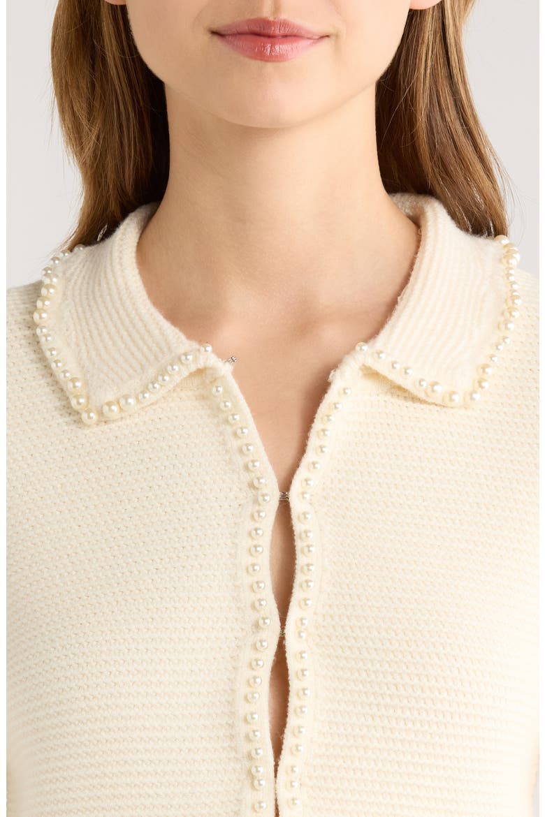 Faux Pearl Trim Collared Cardigan, Alternate, color, CREAM