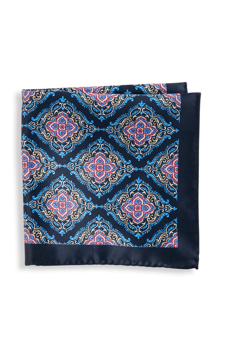 Big & Tall Medallion Pocket Square, Main, color, NAVY